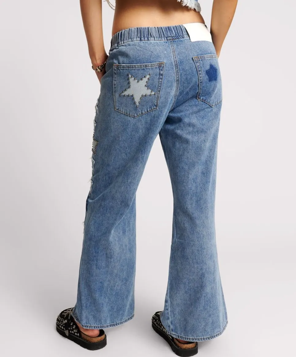 Denim Jeans|ONE TEASPOON Johnny Blue Star Roadhouse Wide Leg Drawstring Jeans