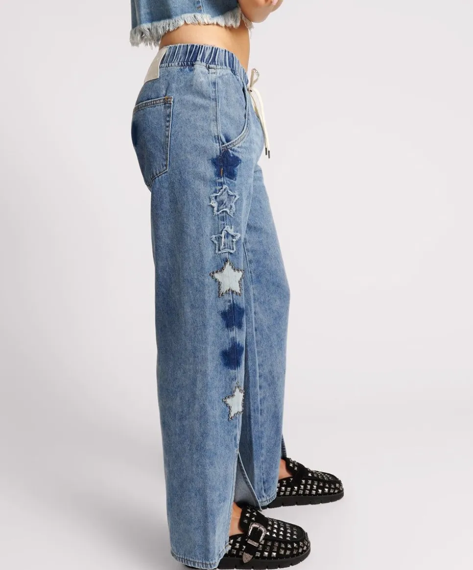 Denim Jeans|ONE TEASPOON Johnny Blue Star Roadhouse Wide Leg Drawstring Jeans
