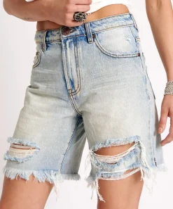 Denim Shorts|ONE TEASPOON Kansas Blue Jackson Mid Waist Wide Leg Shorts