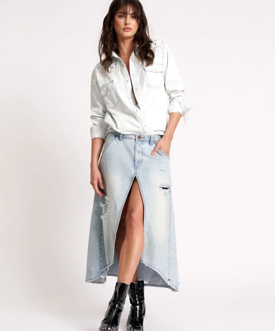 Denim Skirts|ONE TEASPOON Kansas Blue Mrs Carter Long Denim Skirt