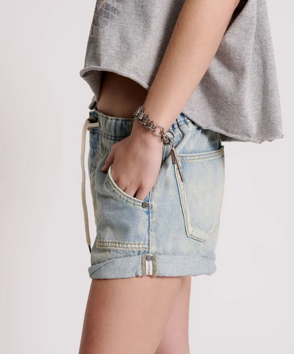 Denim Shorts|ONE TEASPOON Kansas Blue Shabby Bandit Drawstring Boyfriend Shorts