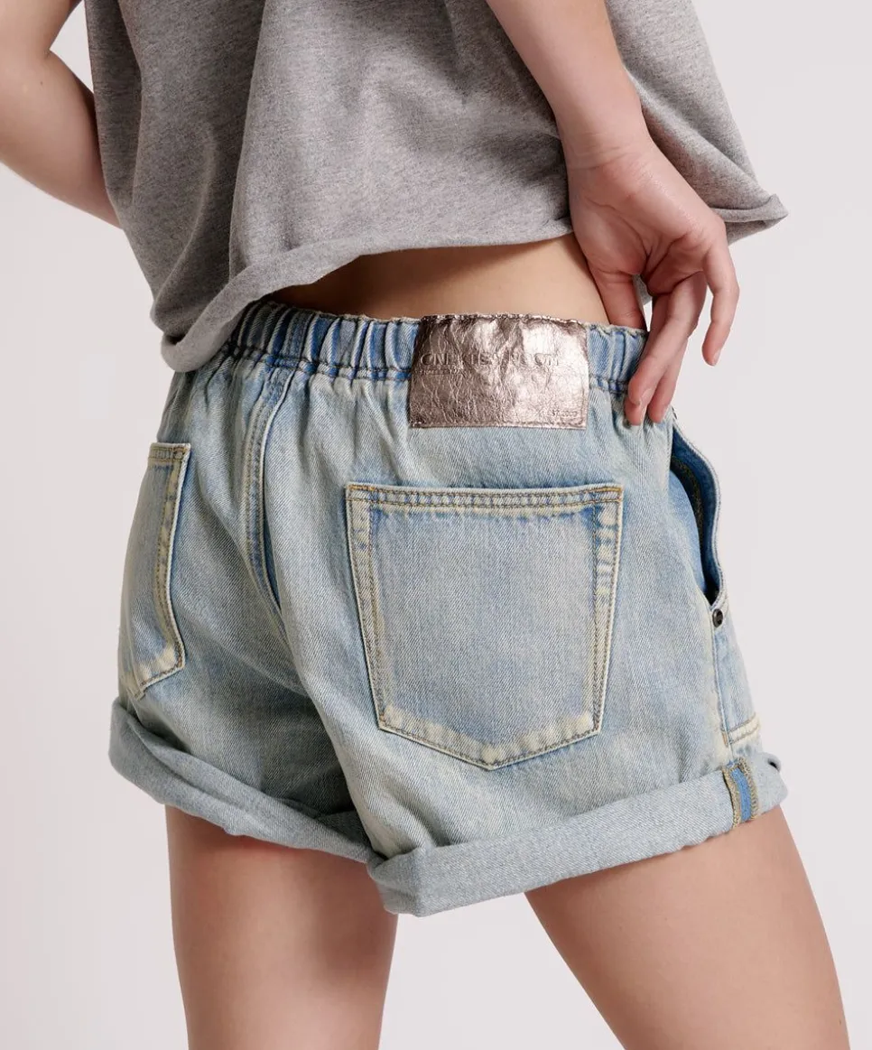 Denim Shorts|ONE TEASPOON Kansas Blue Shabby Bandit Drawstring Boyfriend Shorts