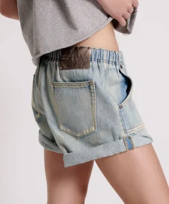 Denim Shorts|ONE TEASPOON Kansas Blue Shabby Bandit Drawstring Boyfriend Shorts