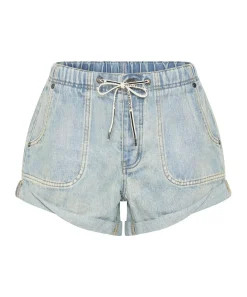 Denim Shorts|ONE TEASPOON Kansas Blue Shabby Bandit Drawstring Boyfriend Shorts
