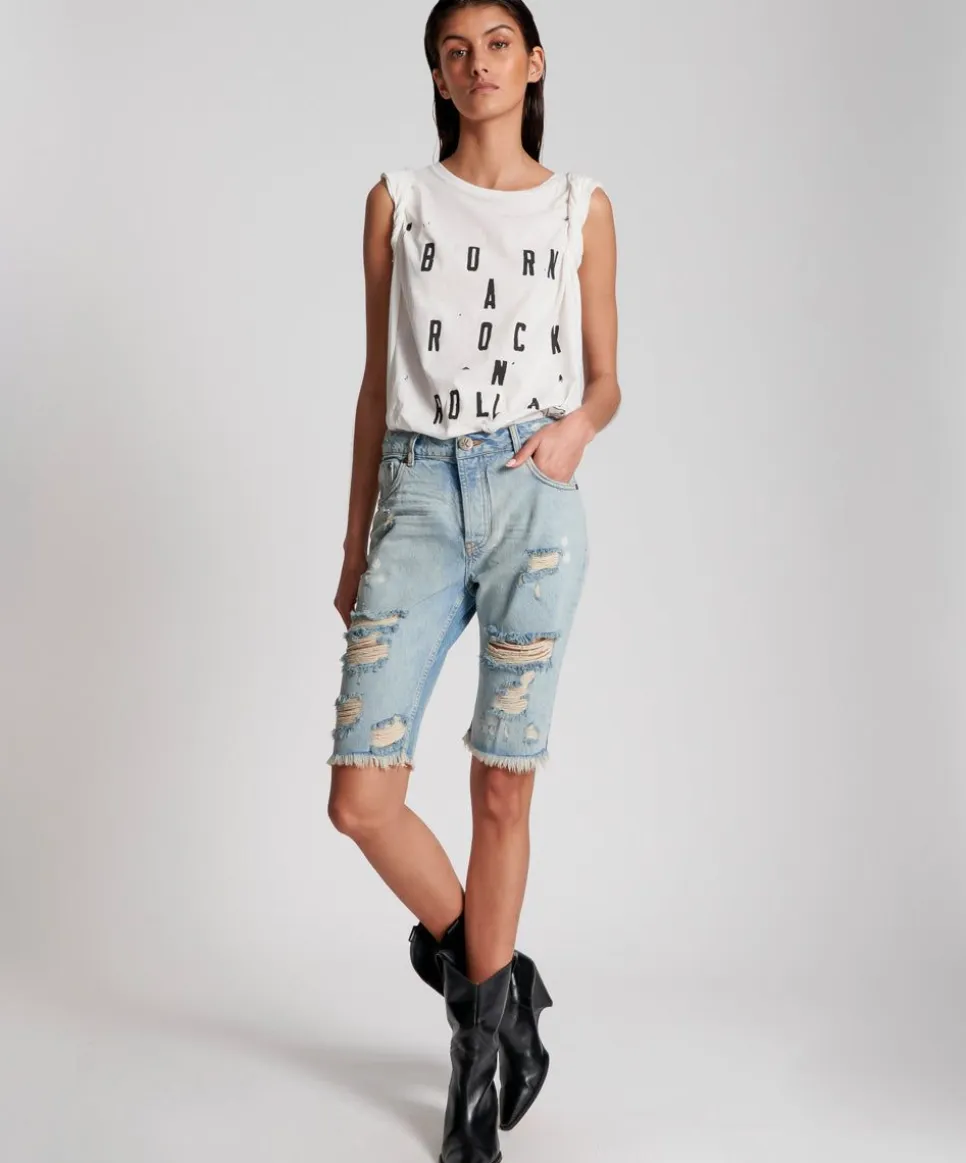 Denim Shorts|ONE TEASPOON Kansas Cut Off Truckers Mid Waist Long Length Shorts