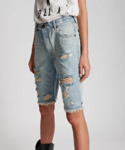 Denim Shorts|ONE TEASPOON Kansas Cut Off Truckers Mid Waist Long Length Shorts