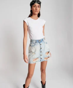 Denim Skirts|ONE TEASPOON Kansas Viper High Waist Button Through Mini Skirt
