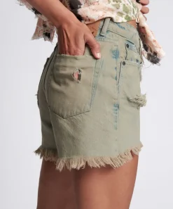 Denim Shorts|ONE TEASPOON Khaki Haze Legend High Waist Mom Fit Shorts