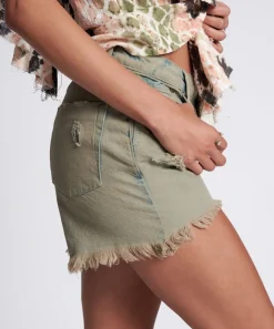 Denim Shorts|ONE TEASPOON Khaki Haze Legend High Waist Mom Fit Shorts