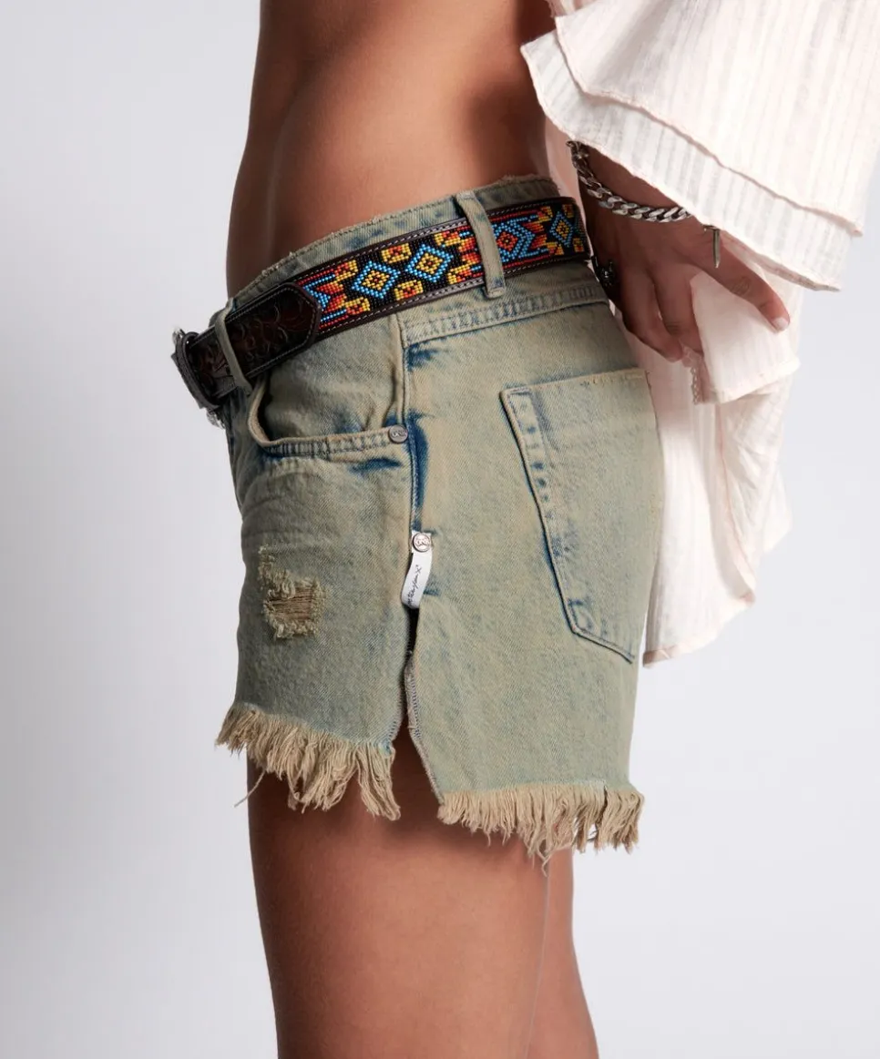 Denim Shorts|ONE TEASPOON Khaki Haze Marlons Low Waist Boyfriend Shorts