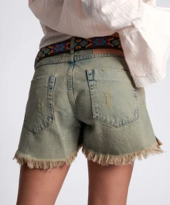 Denim Shorts|ONE TEASPOON Khaki Haze Marlons Low Waist Boyfriend Shorts