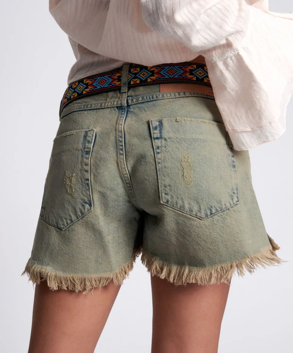 Denim Shorts|ONE TEASPOON Khaki Haze Marlons Low Waist Boyfriend Shorts