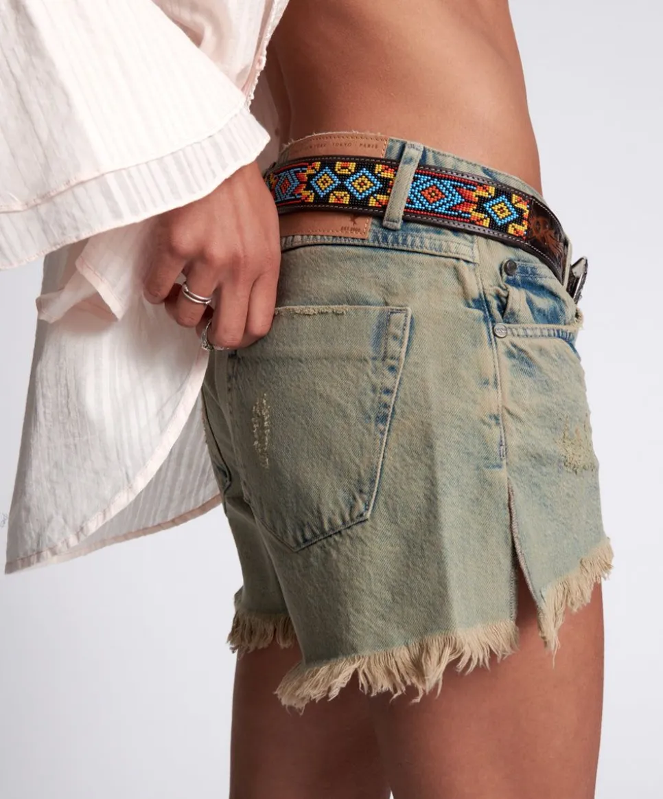 Denim Shorts|ONE TEASPOON Khaki Haze Marlons Low Waist Boyfriend Shorts
