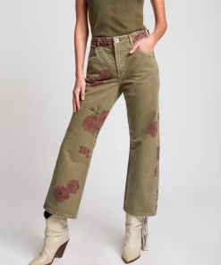 Denim Jeans|ONE TEASPOON Khaki Hibiscus Libertines High Waist Cropped Jeans