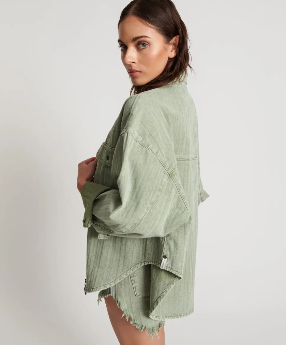 Shirts|ONE TEASPOON Khaki Logo Jacquard Daria Shacket