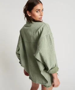 Shirts|ONE TEASPOON Khaki Logo Jacquard Daria Shacket