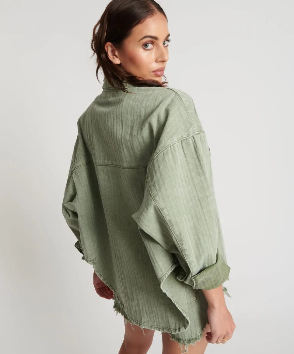 Shirts|ONE TEASPOON Khaki Logo Jacquard Daria Shacket