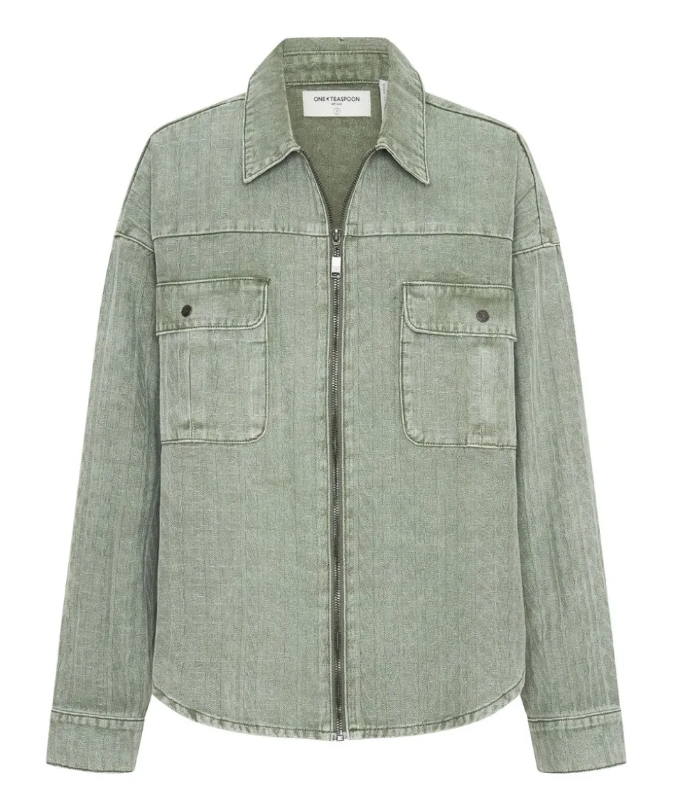 Shirts|ONE TEASPOON Khaki Logo Jacquard Daria Shacket