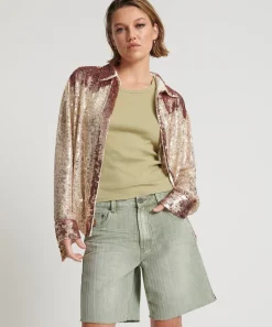 Denim Shorts|ONE TEASPOON Khaki Logo Jacquard Jackson Mid Waist Wide Leg Shorts