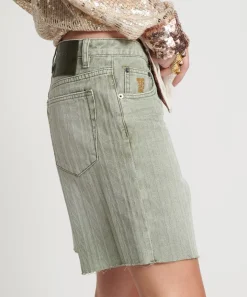 Denim Shorts|ONE TEASPOON Khaki Logo Jacquard Jackson Mid Waist Wide Leg Shorts