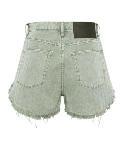 Denim Shorts|ONE TEASPOON Khaki Logo Jacquard Outlaws Mid Waist Denim Shorts