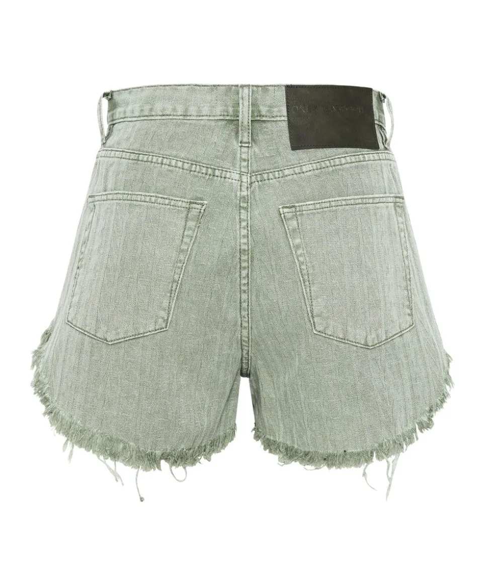 Denim Shorts|ONE TEASPOON Khaki Logo Jacquard Outlaws Mid Waist Denim Shorts