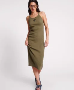 Midi & Maxi Dresses|ONE TEASPOON Khaki Rib Singlet Midi Dress