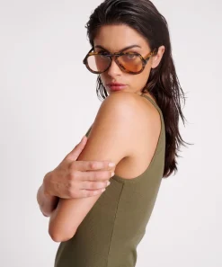 Midi & Maxi Dresses|ONE TEASPOON Khaki Rib Singlet Midi Dress