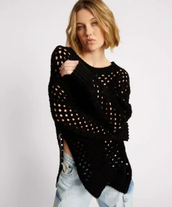 Knitwear|ONE TEASPOON Knitted Fishnet Zip Side Sweater