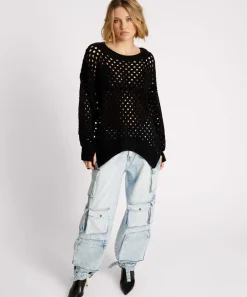 Knitwear|ONE TEASPOON Knitted Fishnet Zip Side Sweater