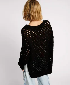 Knitwear|ONE TEASPOON Knitted Fishnet Zip Side Sweater