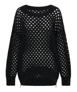 Knitwear|ONE TEASPOON Knitted Fishnet Zip Side Sweater