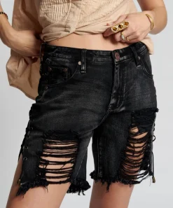 Denim Shorts|ONE TEASPOON Lace Up Stevies Long Length Boyfriend Shorts