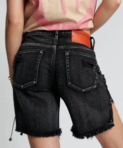 Denim Shorts|ONE TEASPOON Lace Up Stevies Long Length Boyfriend Shorts