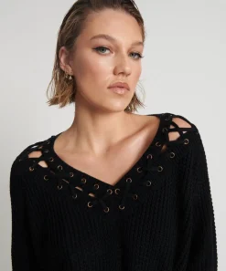 Knitwear|ONE TEASPOON Laced Up Knit Sweater