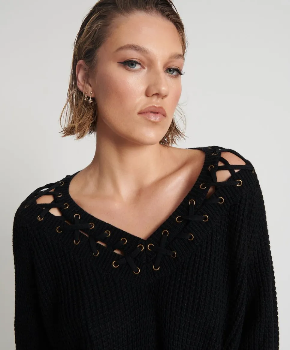 Knitwear|ONE TEASPOON Laced Up Knit Sweater