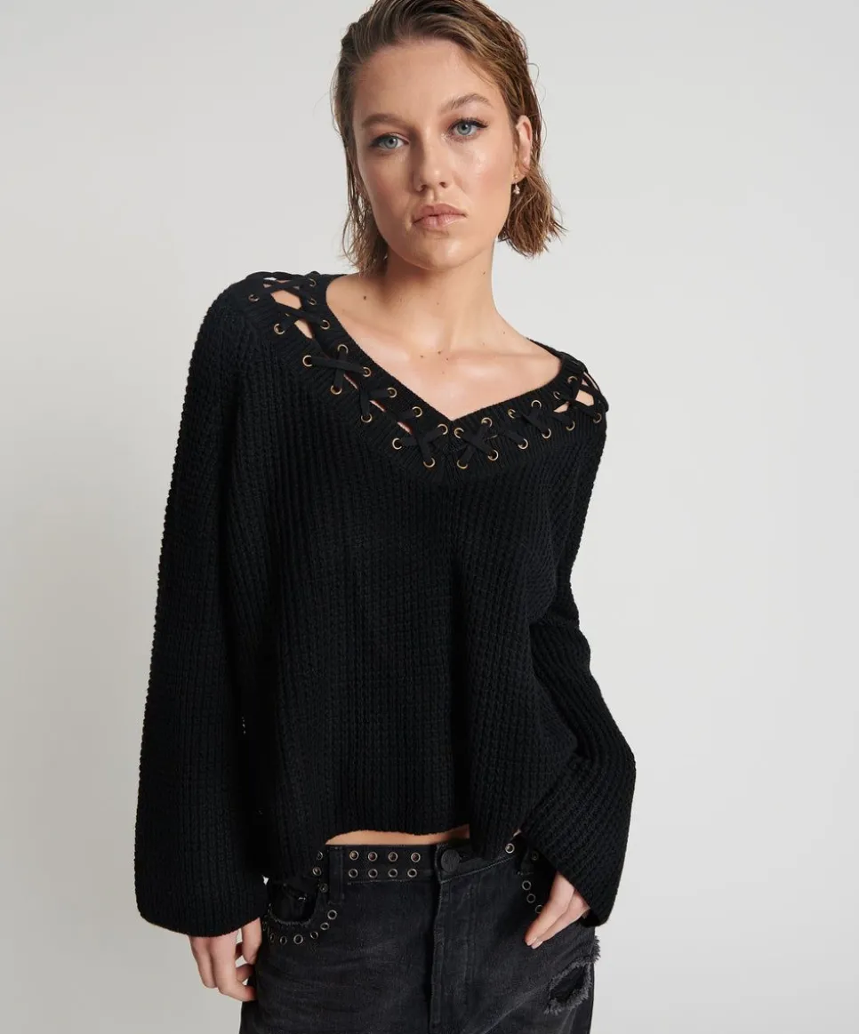 Knitwear|ONE TEASPOON Laced Up Knit Sweater