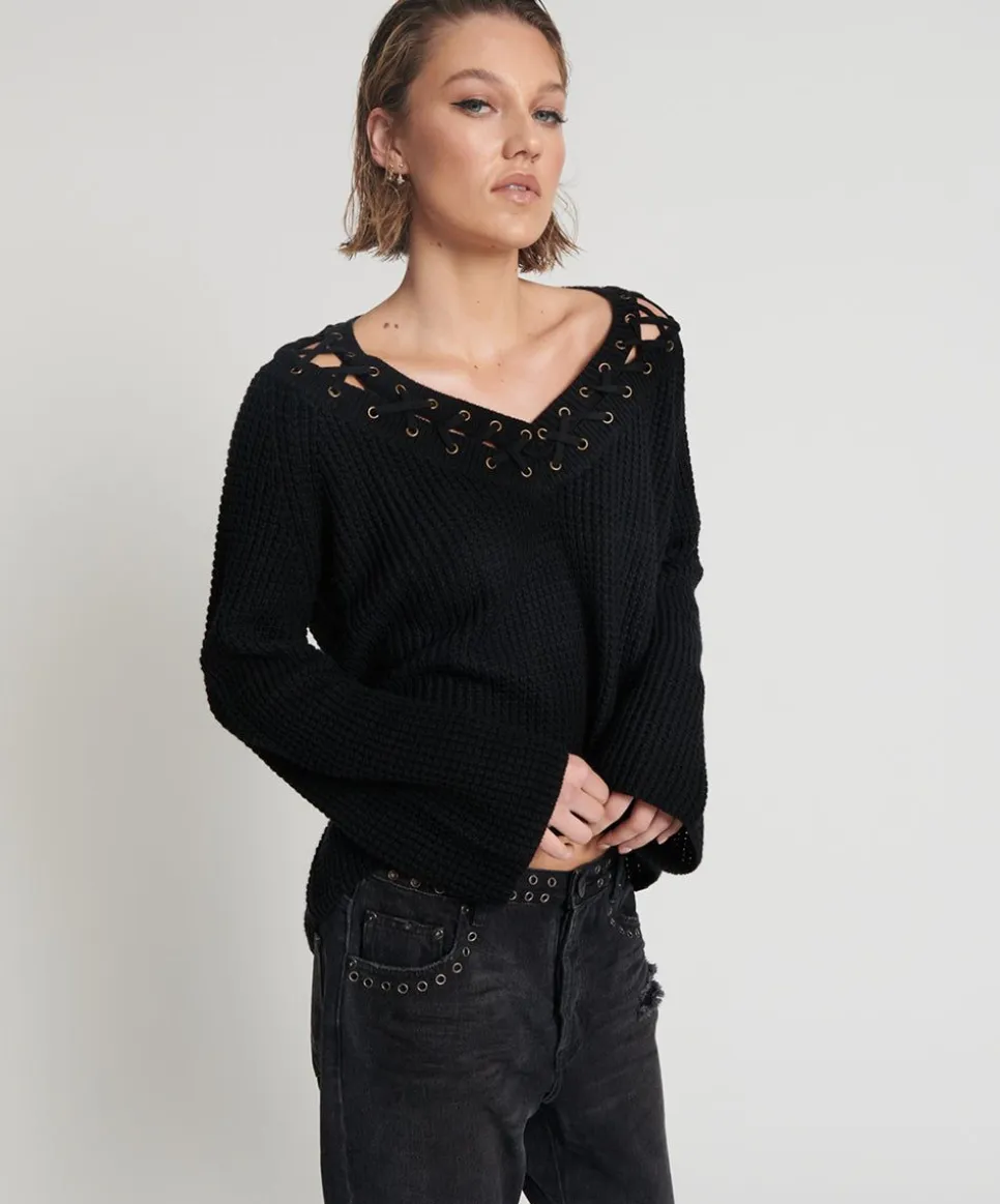 Knitwear|ONE TEASPOON Laced Up Knit Sweater