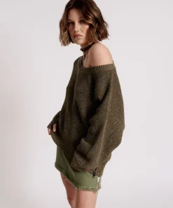 Knitwear|ONE TEASPOON Le Freak Metallic Zipped Knit Sweater