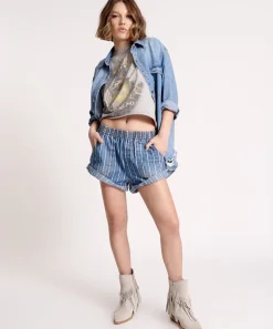 Denim Shorts|ONE TEASPOON Le Stripe Hunters Mid Waist Relaxed Shorts