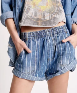 Denim Shorts|ONE TEASPOON Le Stripe Hunters Mid Waist Relaxed Shorts