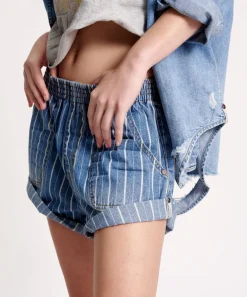 Denim Shorts|ONE TEASPOON Le Stripe Hunters Mid Waist Relaxed Shorts