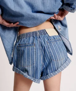 Denim Shorts|ONE TEASPOON Le Stripe Hunters Mid Waist Relaxed Shorts