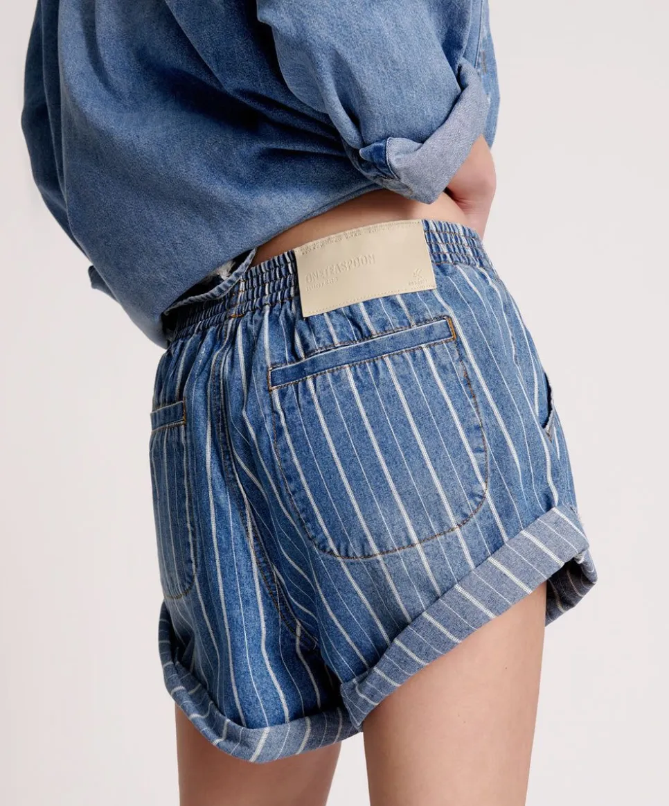 Denim Shorts|ONE TEASPOON Le Stripe Hunters Mid Waist Relaxed Shorts