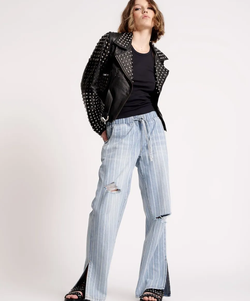 Denim Jeans|ONE TEASPOON Le Stripe Roadhouse Wide Leg Drawstring Jeans