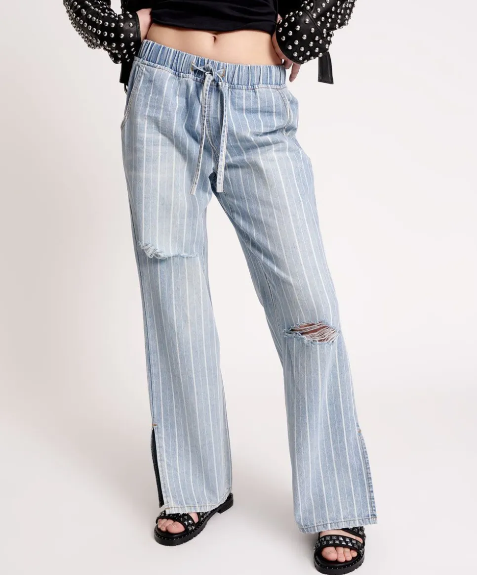 Denim Jeans|ONE TEASPOON Le Stripe Roadhouse Wide Leg Drawstring Jeans