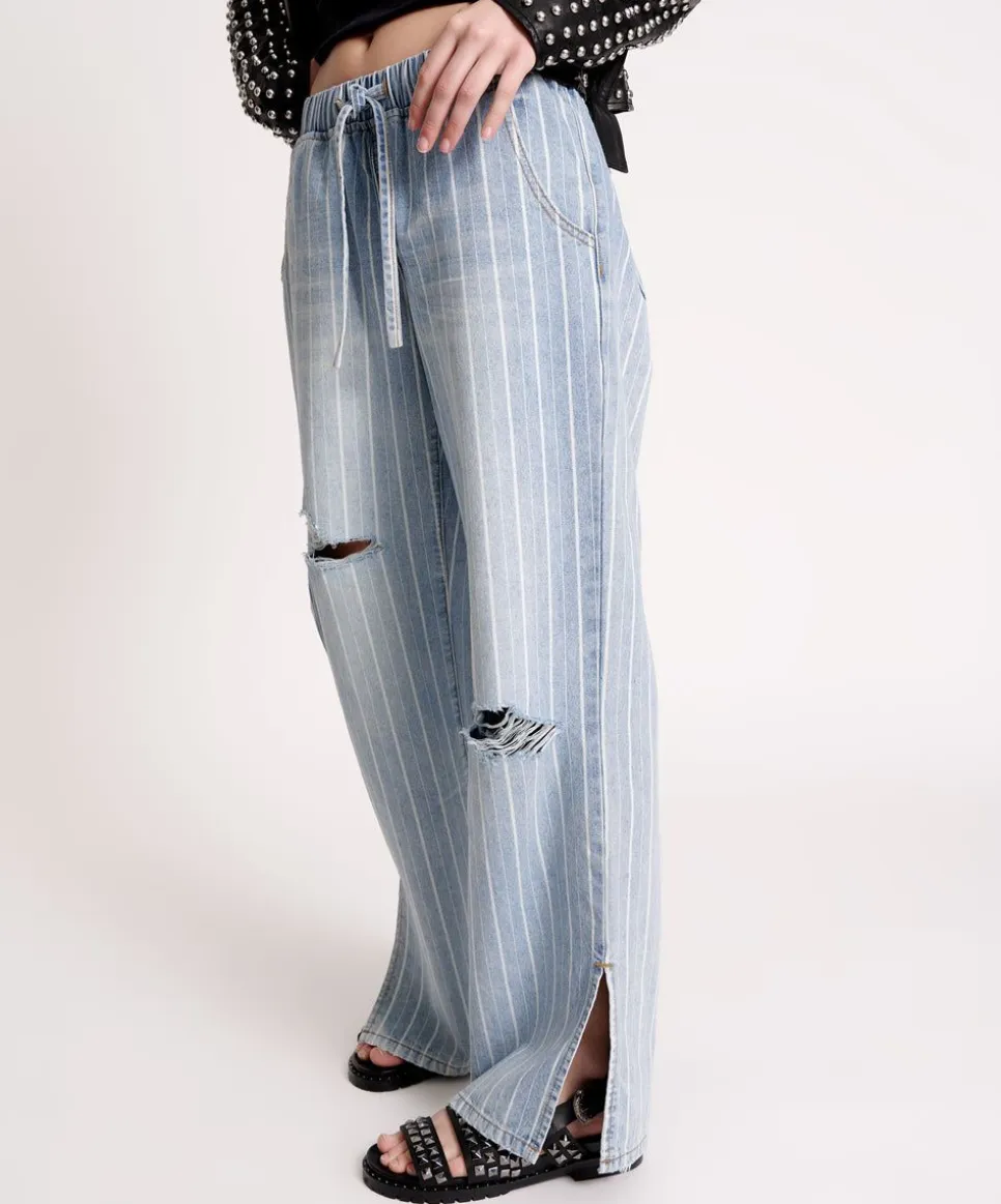Denim Jeans|ONE TEASPOON Le Stripe Roadhouse Wide Leg Drawstring Jeans
