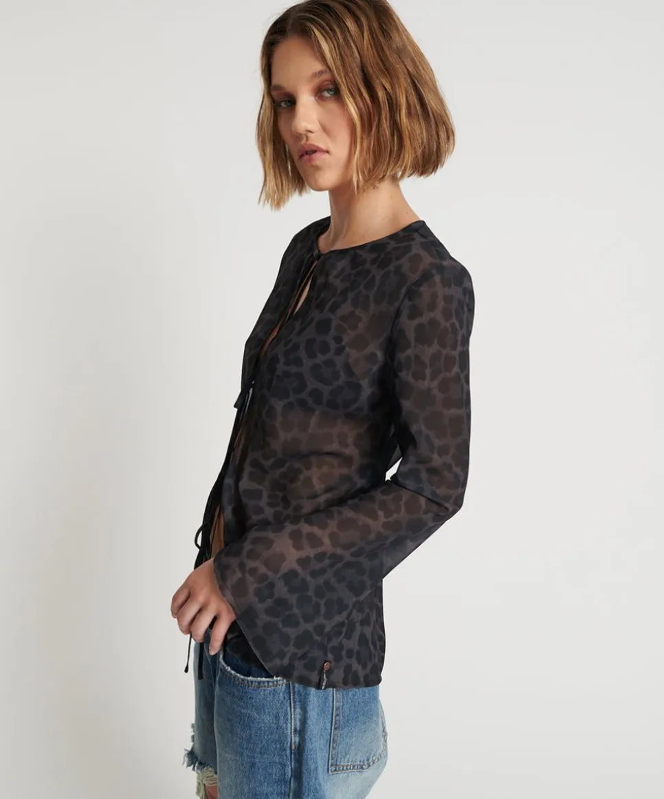 Tops|ONE TEASPOON Leopard Fantasy Chiffon Longsleeve Top