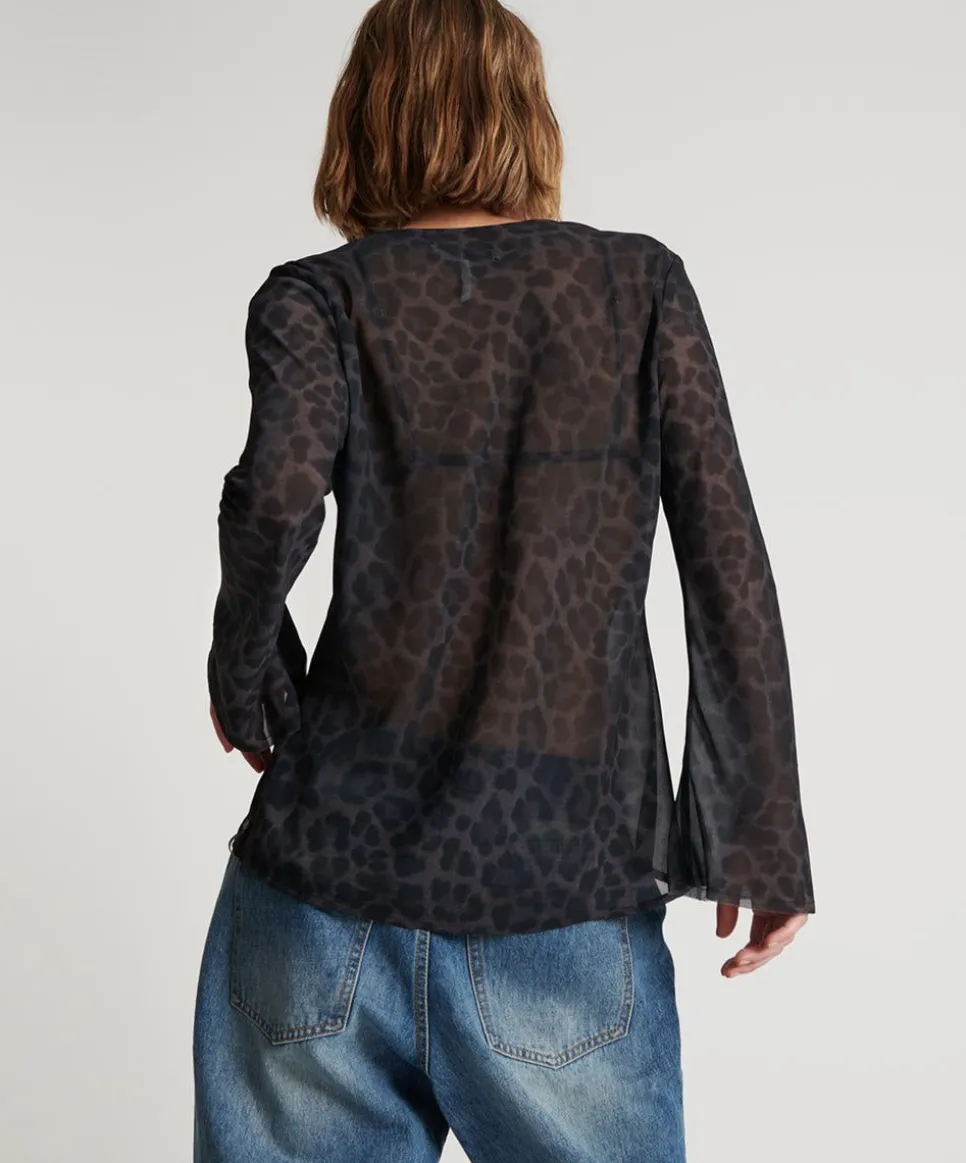 Tops|ONE TEASPOON Leopard Fantasy Chiffon Longsleeve Top
