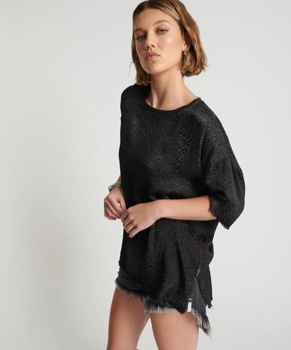 Tops|ONE TEASPOON Leopard Jacquard Satin Tee